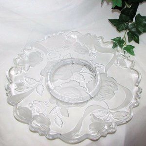 Large Glass Chip & Dip Platter Dream Rose 14" Vegetable Serving Tray Vintage